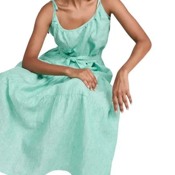 Mille resort & Travel Maui Tiered Linen Maxi Dress Green Striped small NWT - Picture 11 of 11